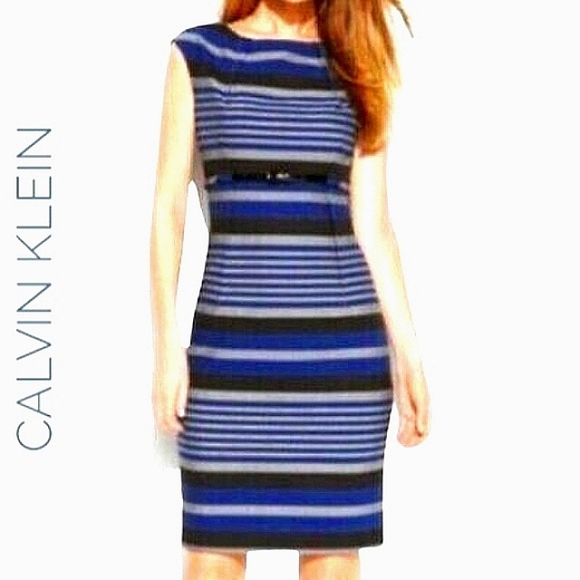 Calvin Klein Blue Striped Sheath Dress - Picture 1 of 4
